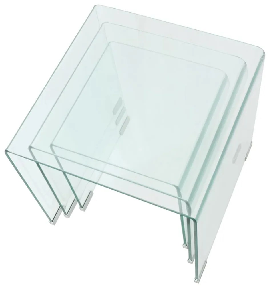 Conjunto mesas de encastrar 3 pcs vidro temperado transparente