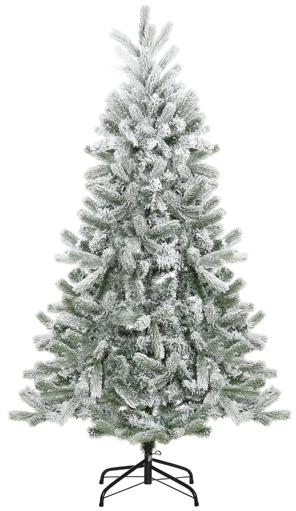 Árvore de Natal Nevada Artificial 150cm com 521 Ramos PVC e PE Base Dobrável e Suporte de Metal Decoração de Natal para Interiores Ø90x150cm Verde e B