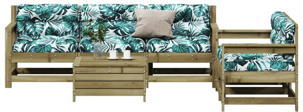 6 pcs conjunto lounge de jardim c/ almofadões pinho impregnado