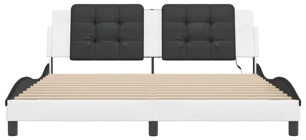 Estrutura cama c/ luzes LED 180x200cm couro artif. branco/preto