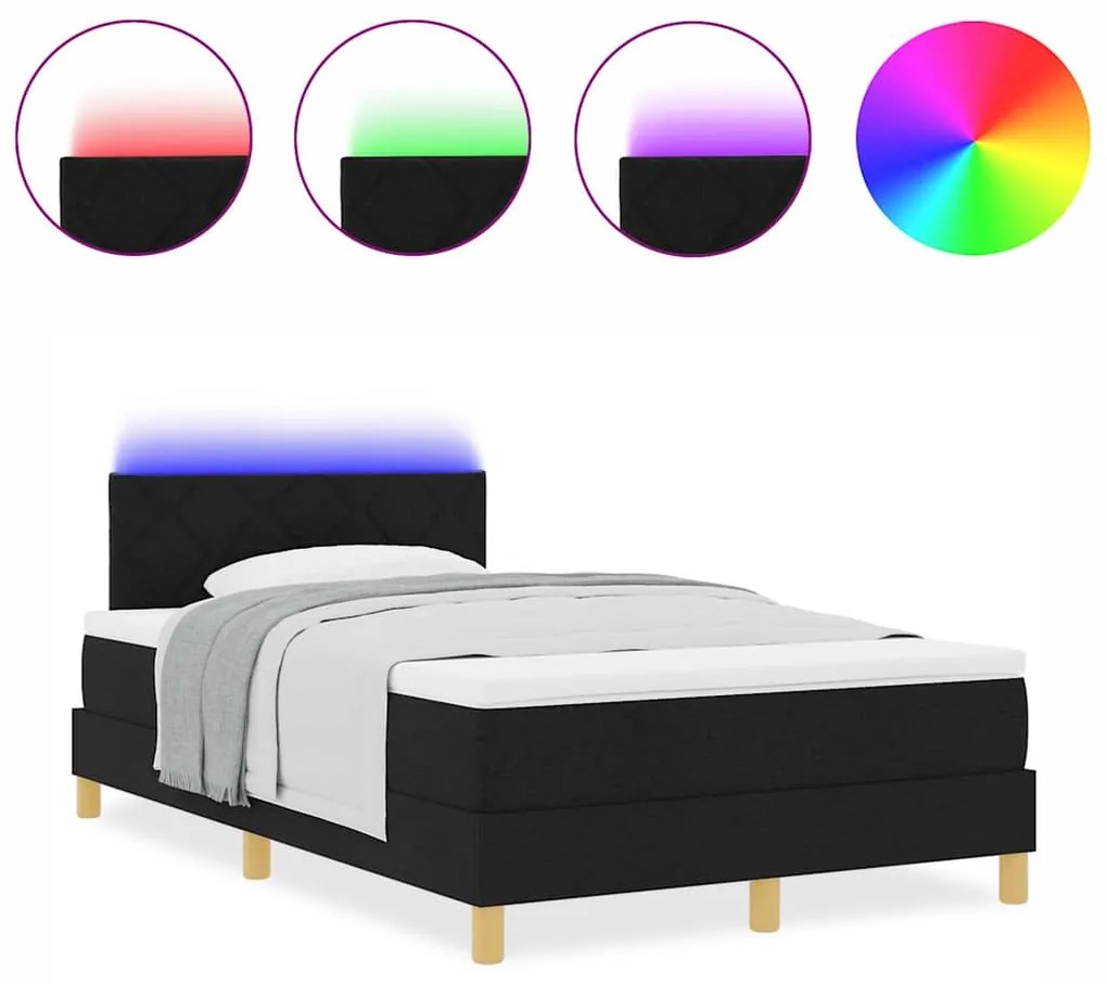 Cama Box com Colchão &amp; LED Preta 120x200 cm Tecido