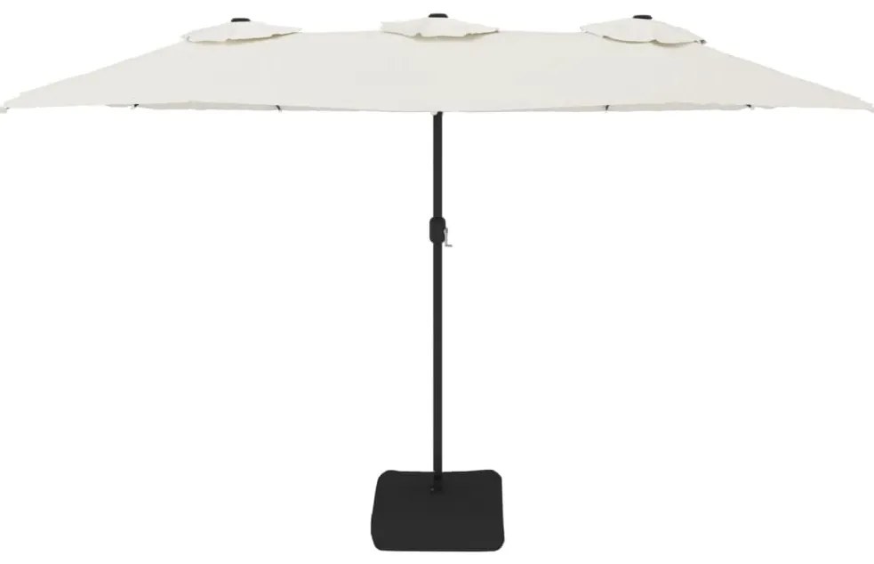 Guarda-sol de jardim c/ cabeça dupla/LED 449x245cm branco areia
