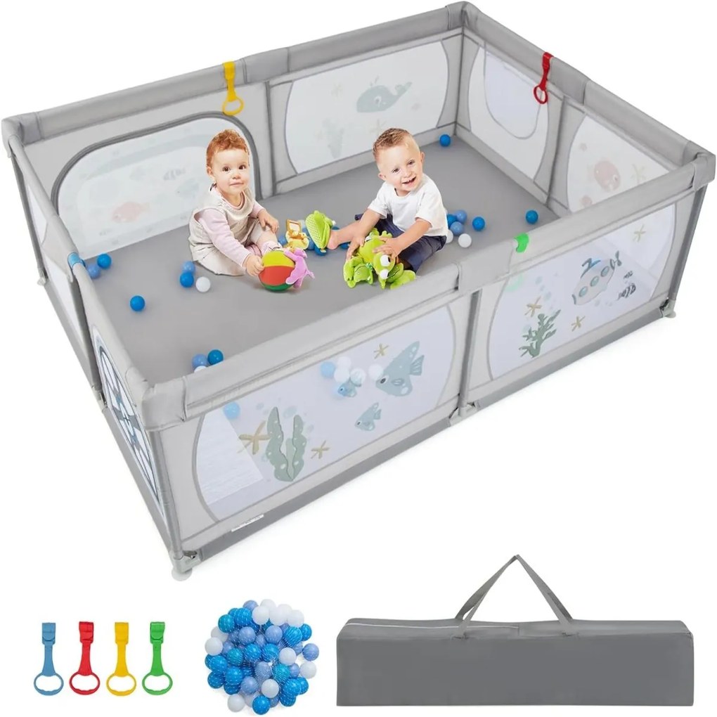 Parque infantil com padrão de oceano Tapete de jogos Centro de actividades Centro de actividades Bolas não tóxicas Fecho respirável 206 x 147 x 68,5 c