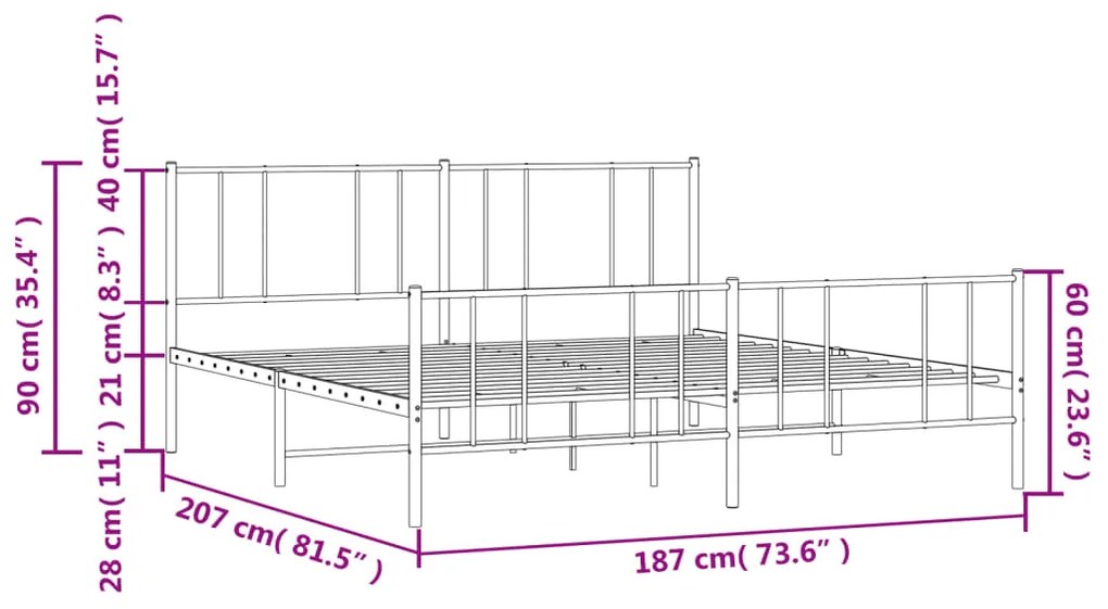 Estrutura de cama com cabeceira e pés 180x200 cm metal preto