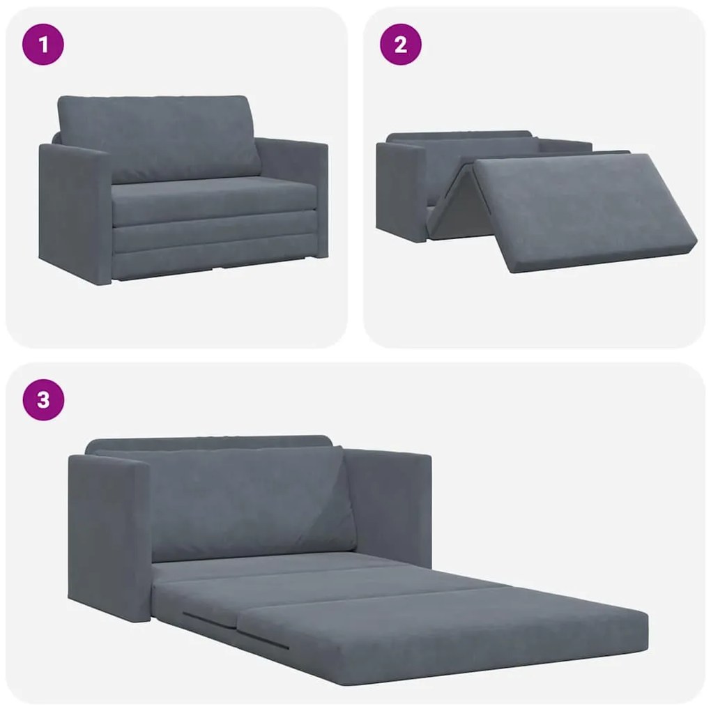 Sofá cama de chão 2 em 1 Cinza Escuro 124x204x61 cm Veludo