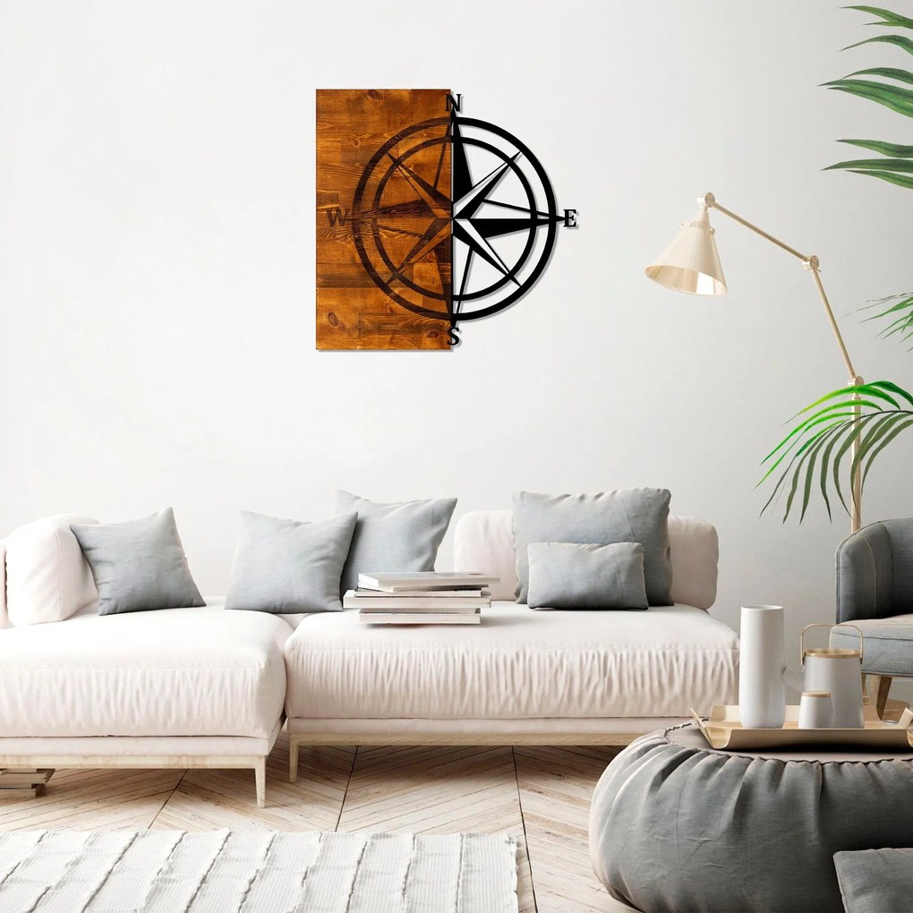 Acessório Decorativo de Parede Pusula – Nogueira e Preto – 58 x 58 cm
