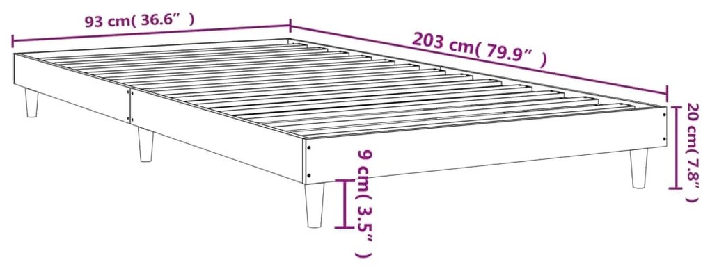 Estrutura cama 90x200 cm derivados de madeira carvalho fumado