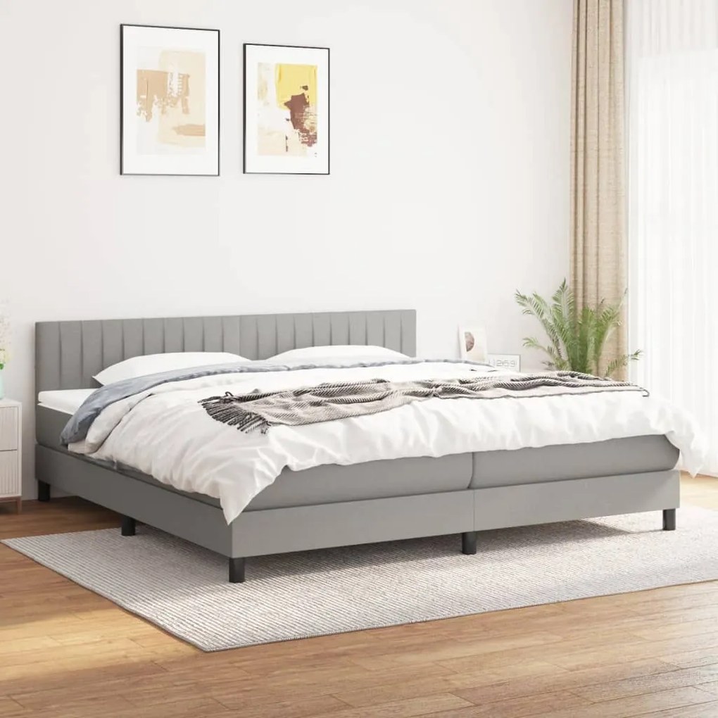 vidaXL Cama com molas/colchão 200x200 cm tecido cinza-claro