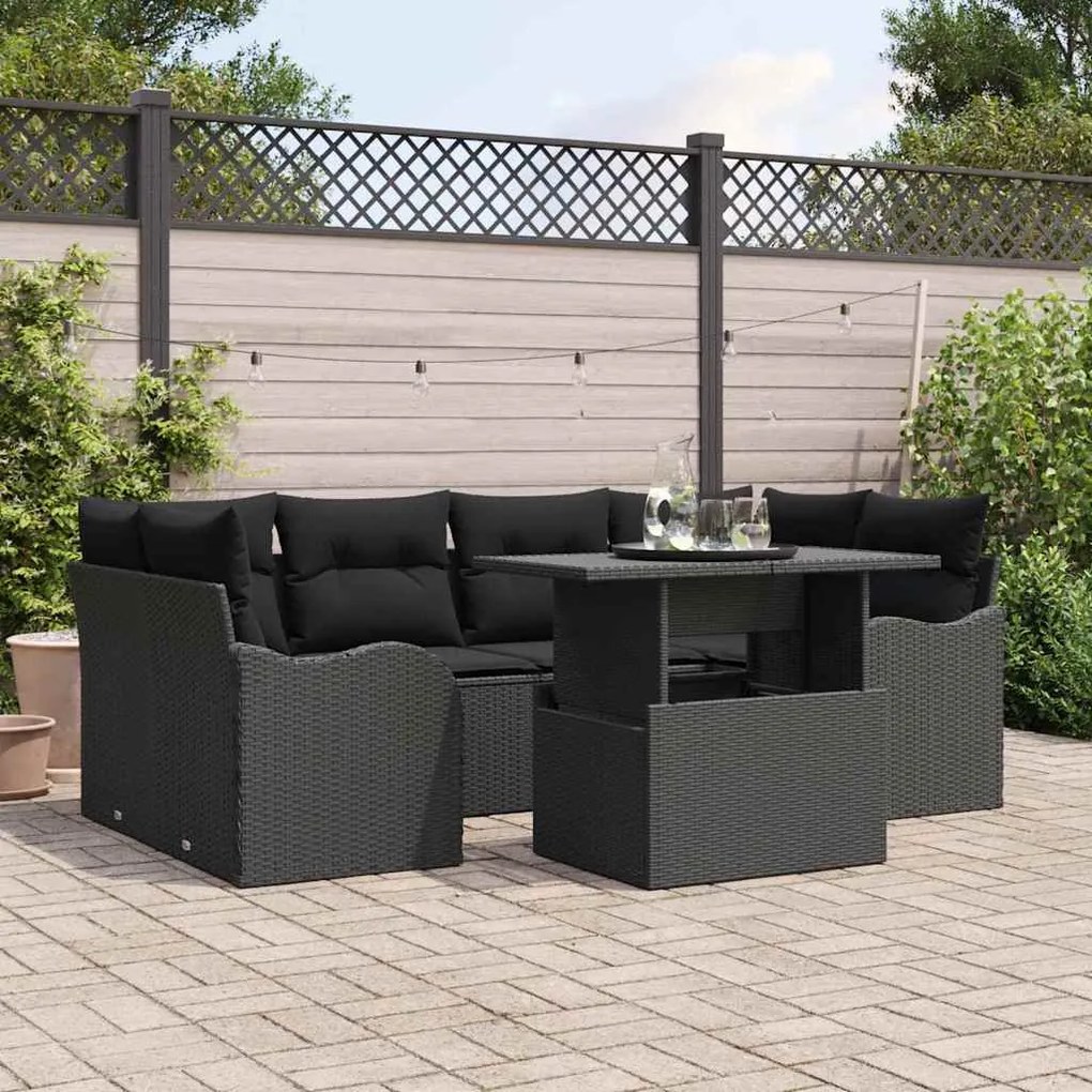 vidaXL Conjunto de Sofá de Jardim 7 pcs Preto Rattan de Polipropileno