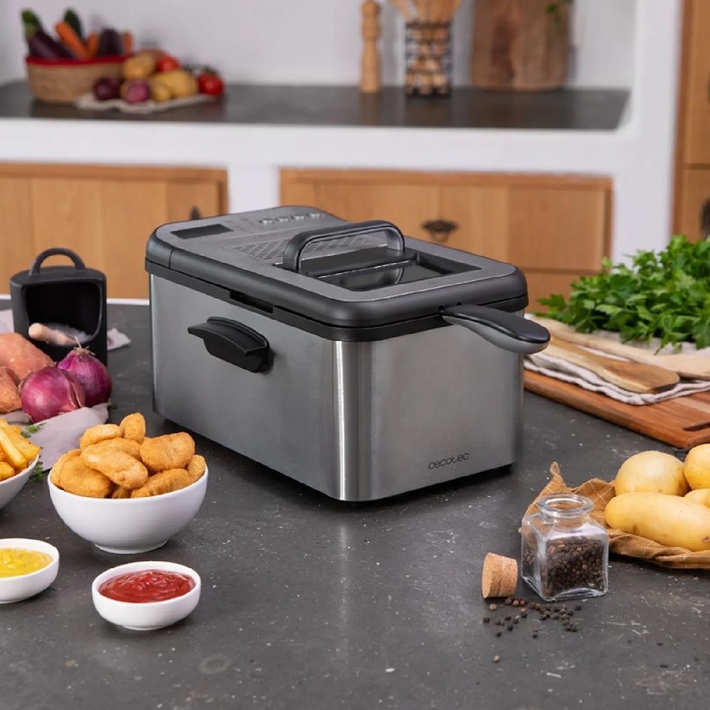 Fritadeira com óleo CleanFry Luxury 3000 Dark de 3,2 litros. 2400 W, aço inoxidável tingido a preto, 5 programas pré-estabelecidos, filtro OilClean