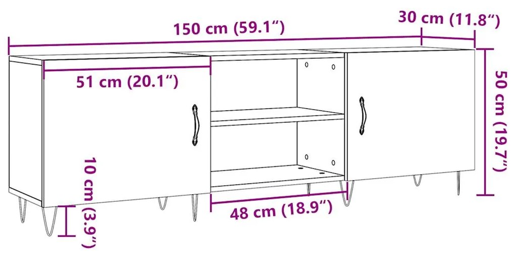 Móvel de TV 150x30x50cm derivados de madeira carvalho artisiano