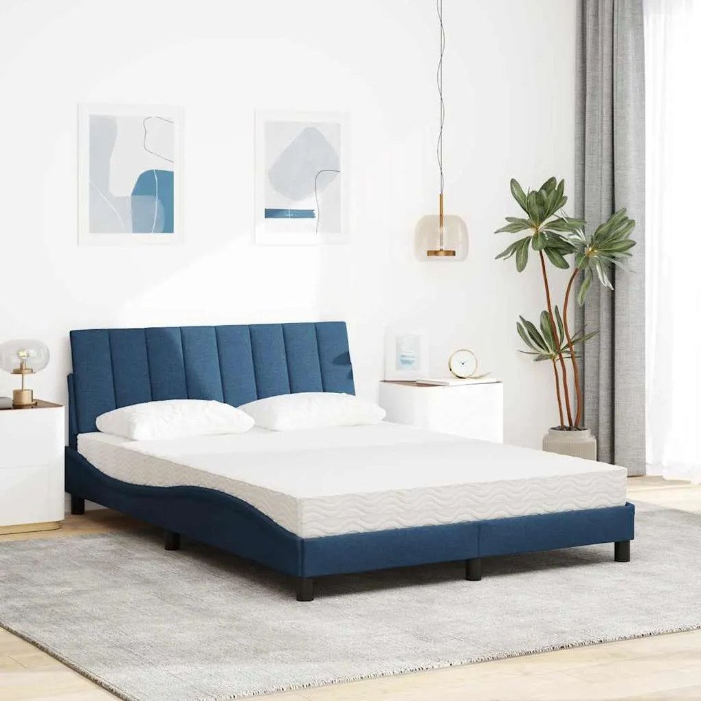 Cama com colchão 140x200 cm tecido azul