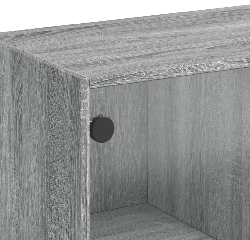 Armário de apoio c/ portas de vidro 68x37x75,5 cm cinza sonoma