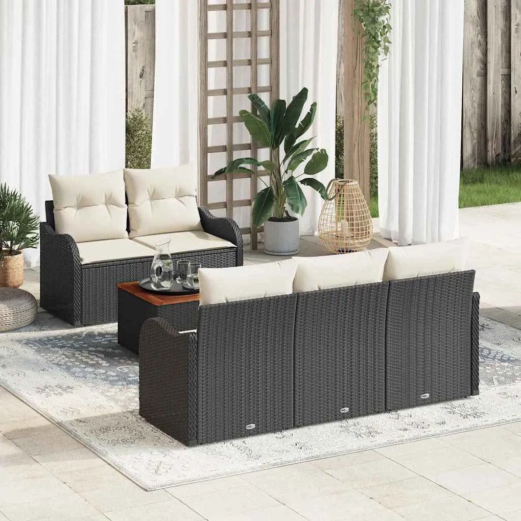 vidaXL Conjunto de Sofá de Jardim com almofada 6 pcs Preto e Creme