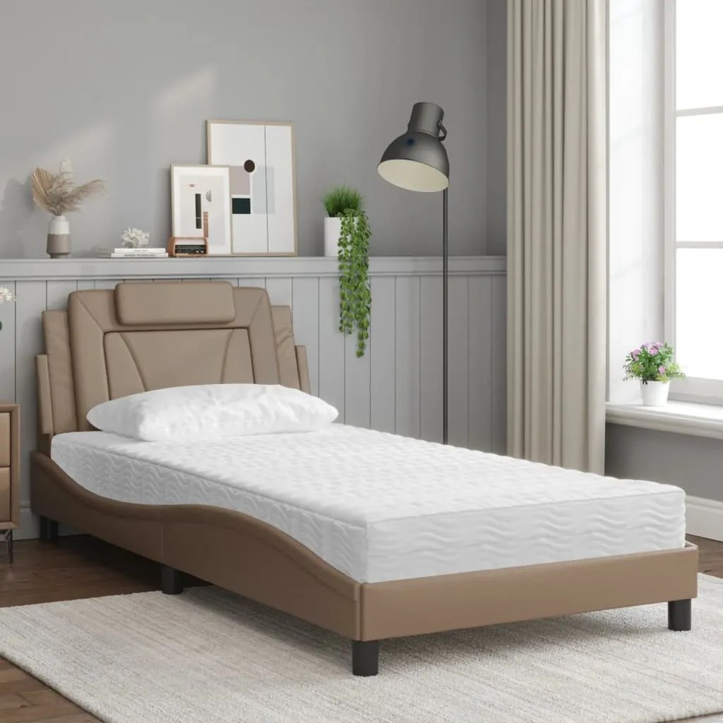 Cama com colchão 100x200 cm couro artificial cappuccino