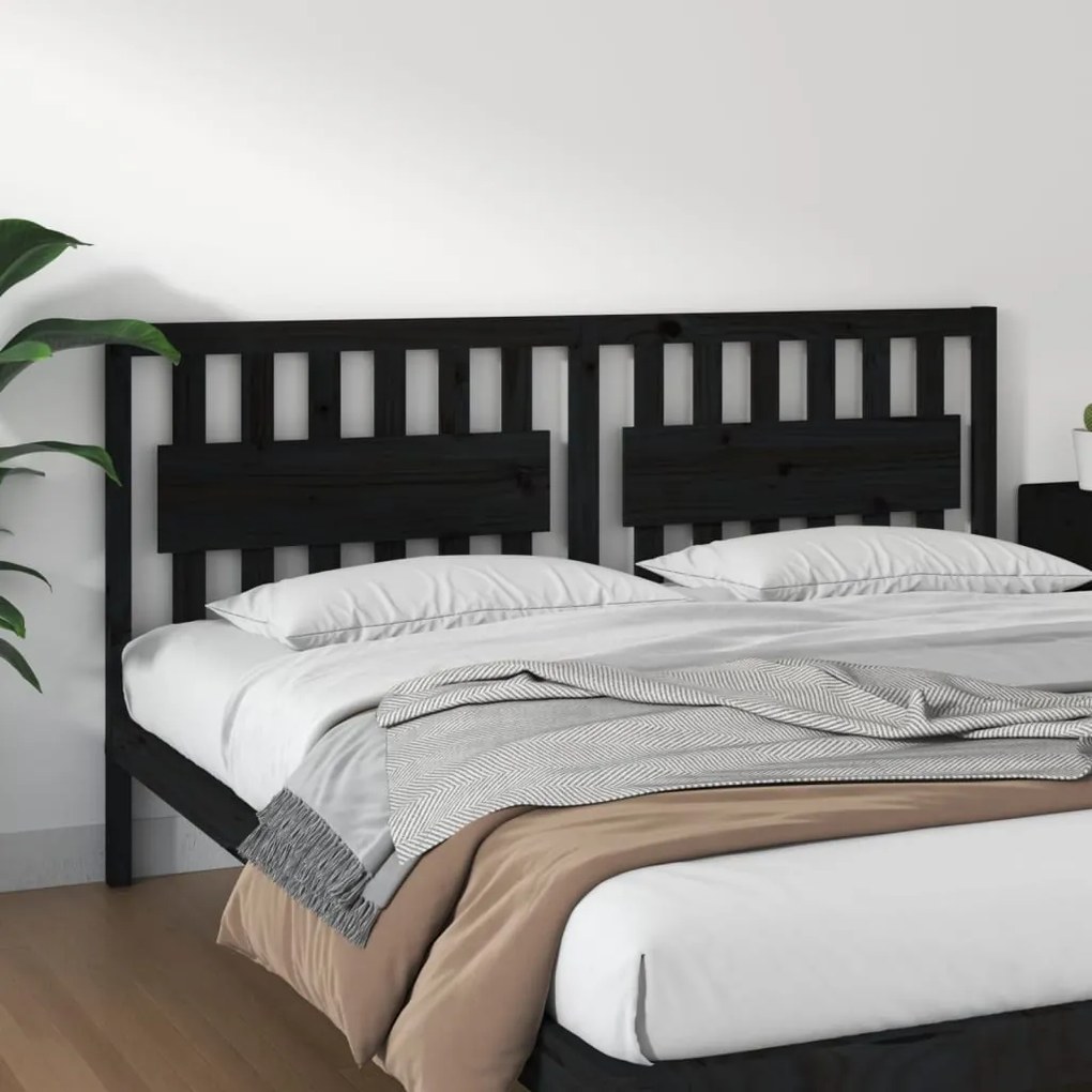 vidaXL Cabeceira de cama 185,5x4x100 cm pinho maciço preto