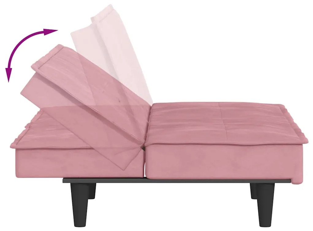 Sofá-cama com suporte para copos veludo rosa