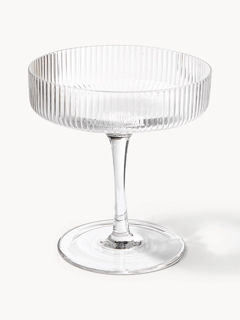 Mouth-Blown Champagne Saucers Ripple with Groove Relief, Set of 2
