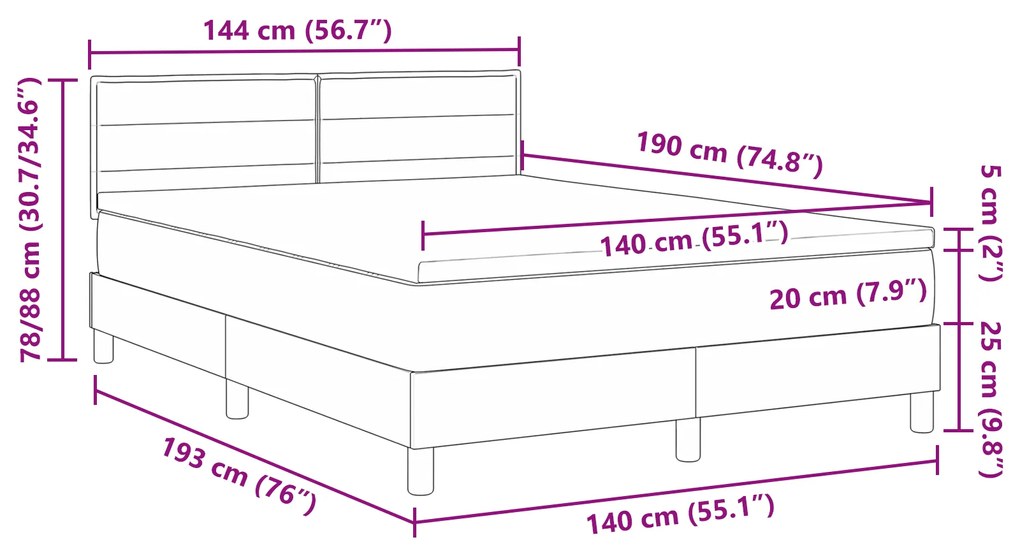 Cama Box Spring com Colchão Azul 140x190 cm Tecido