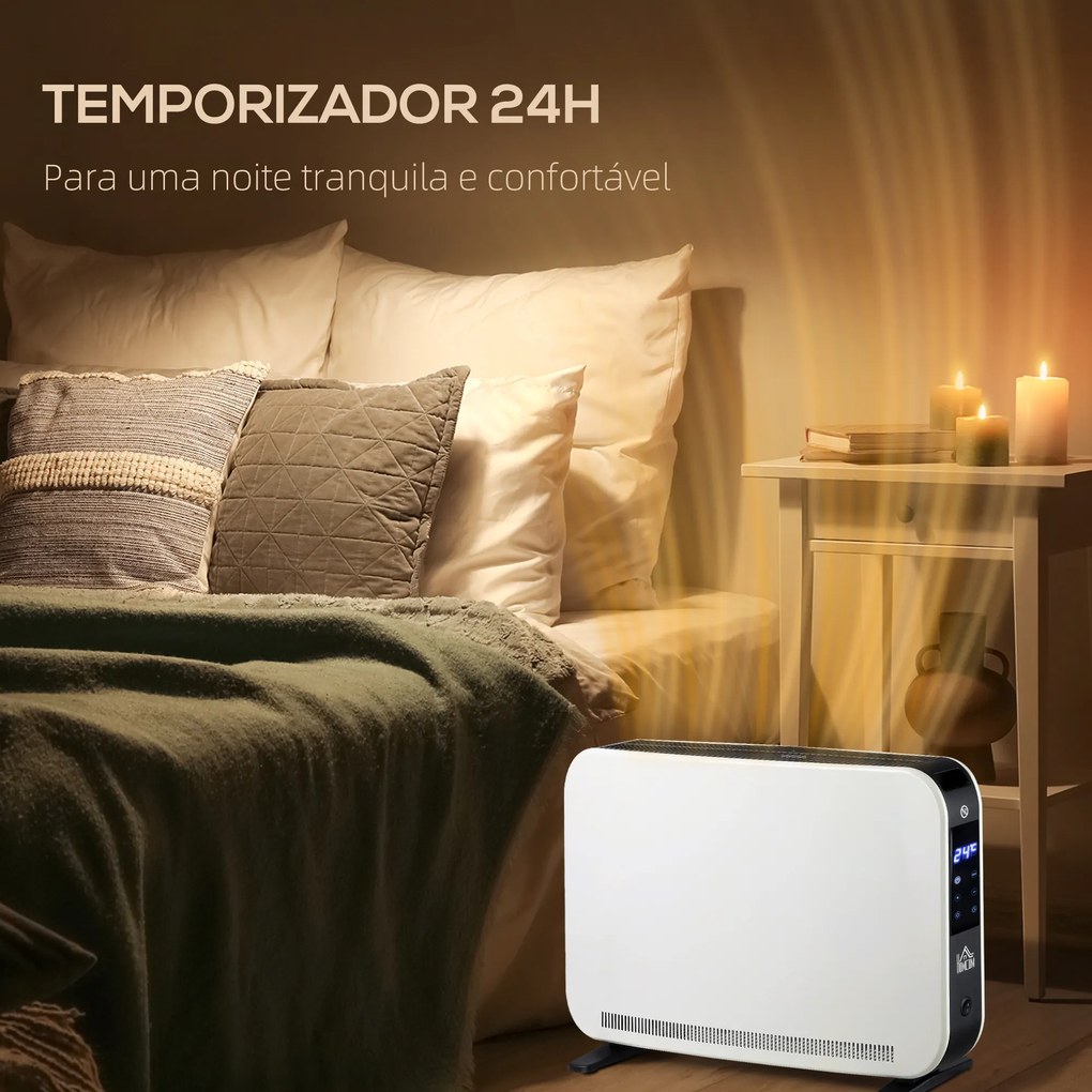 Aquecedor Elétrico 1830-2180W com 3 Modos Ecrã Táctil LED Termóstato Regulável Temporizador para 12-18 ㎡ Branco