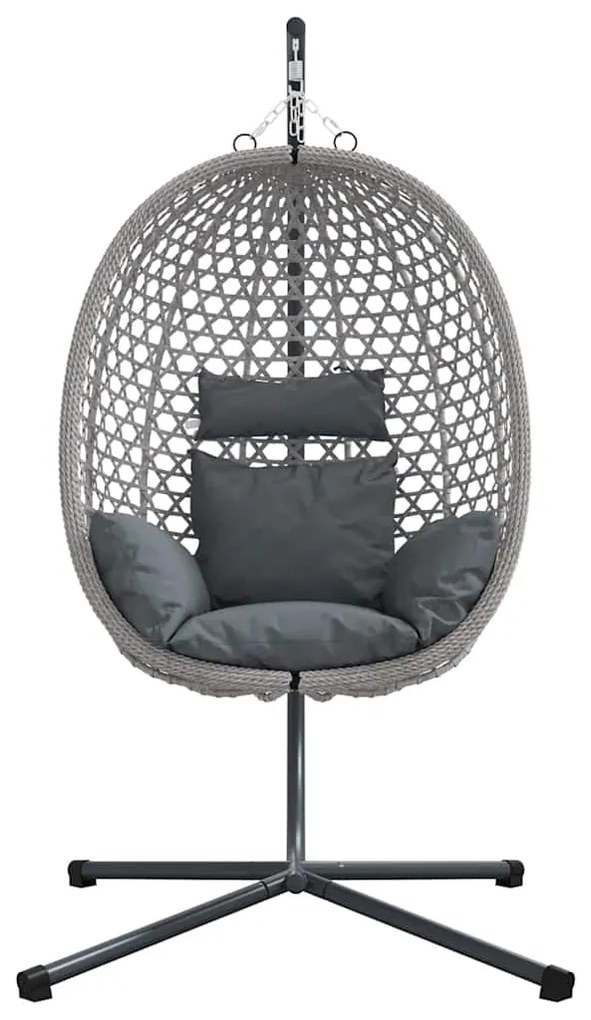 Cesta de Cadeira de Ovo com Suporte em Cinza Rattan Sintético