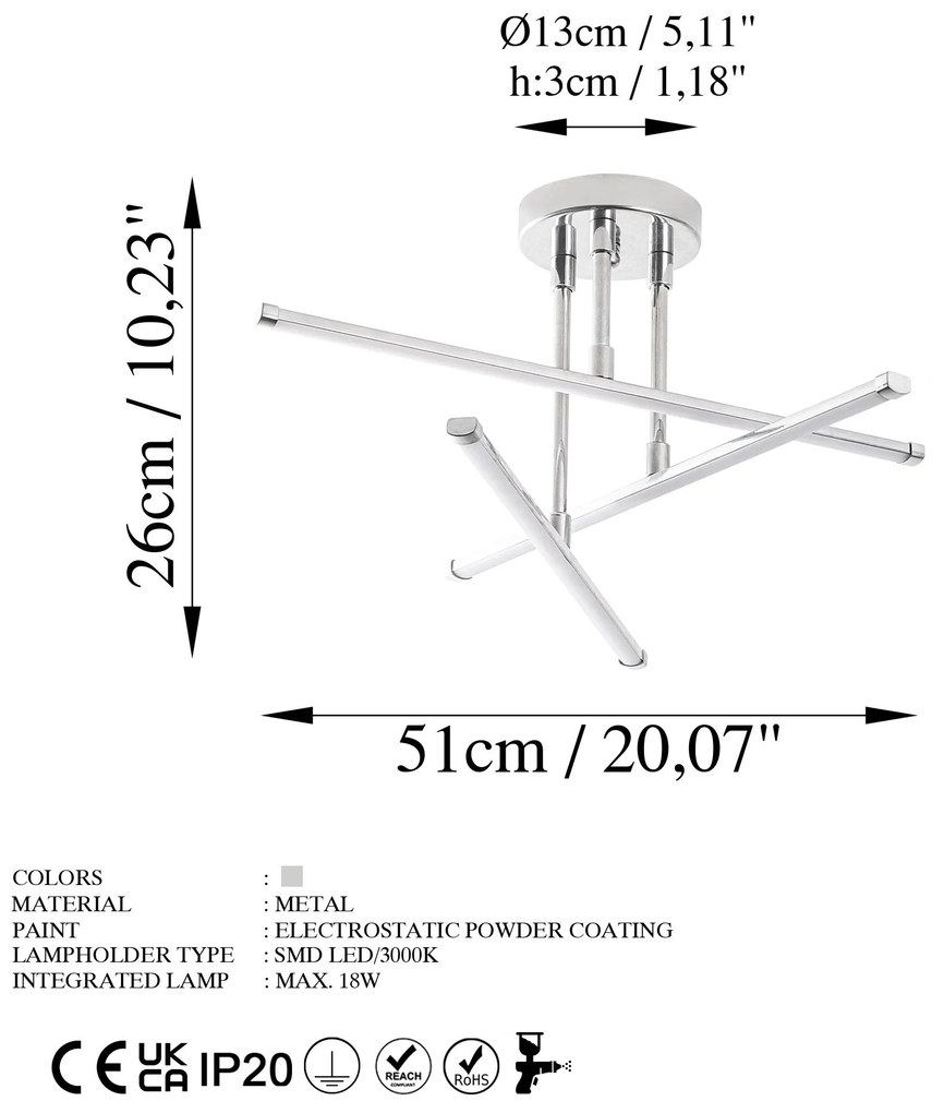 Candeeiro de Teto Ledflower – Chrome – 51 cm x 26 cm