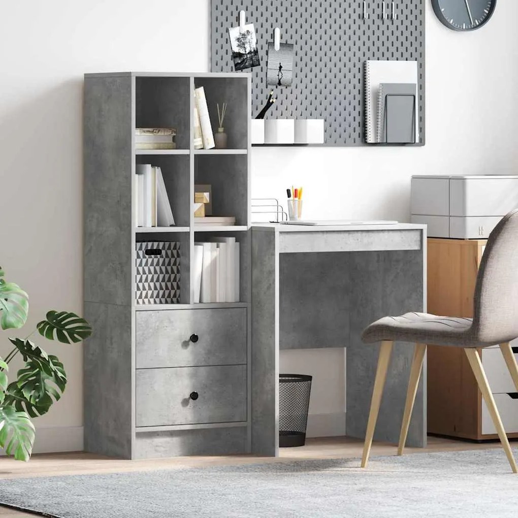 vidaXL Mesa com Armazenamento Cinza Concreto Madeira Engenheirada