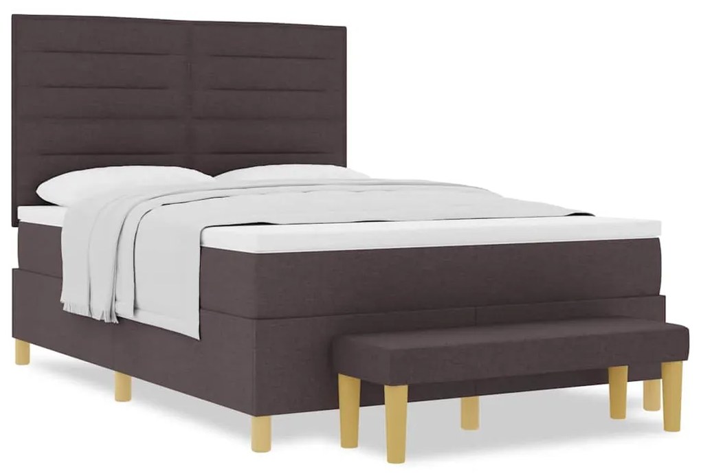 Cama Box Spring com Colchão e Banco Marrom Escuro 140x190 cm Tecido