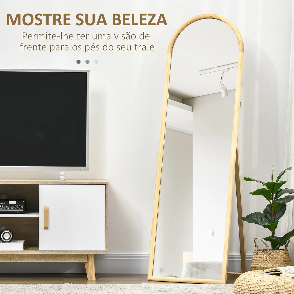 HOMCOM Espelho de Pé de Madeira Espelho de Corpo Inteiro com Suporte para Sala de Estar Dormitório Camarim Entrada Corredor Estilo Moderno 150x46x43cm Madeira