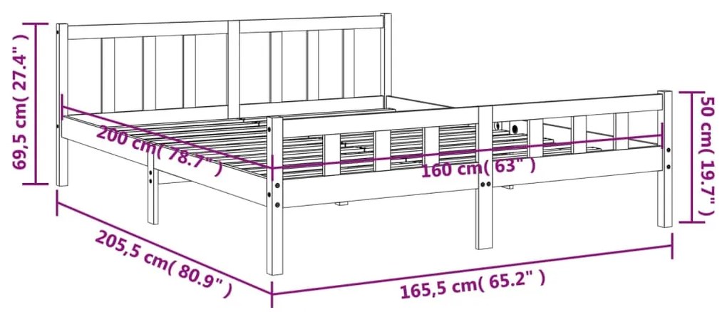 Cama sem colchão 160x200 cm madeira pinho maciço castanho-mel