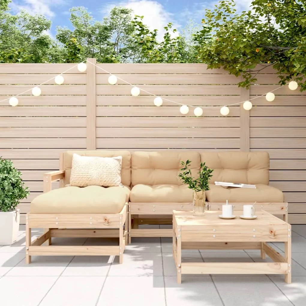 5 pcs conjunto lounge jardim com almofadões madeira maciça