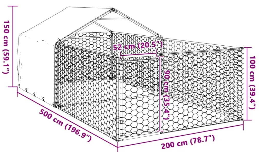 Canil exterior para cães com corredor 5x2x1,5 m aço galvanizado