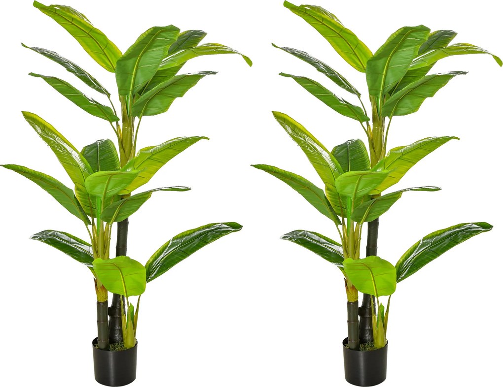 HOMCOM Conjunto de 2 Bananeiras Artificiais 150 cm Plantas Artificiais com Vaso e 18 Folhas Planta Artificial para Decoração Verde | Aosom Portugal