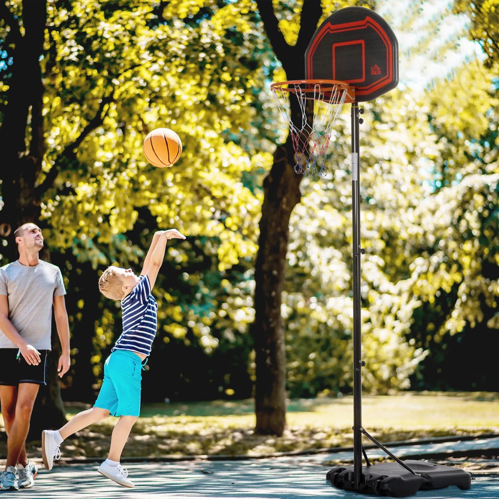 Cesto de basquetebol para exterior com poste e tabela, base de lastro com Rodas, altura ajustável de 2,1 a 2,6 m (cesto) preto, vermelho