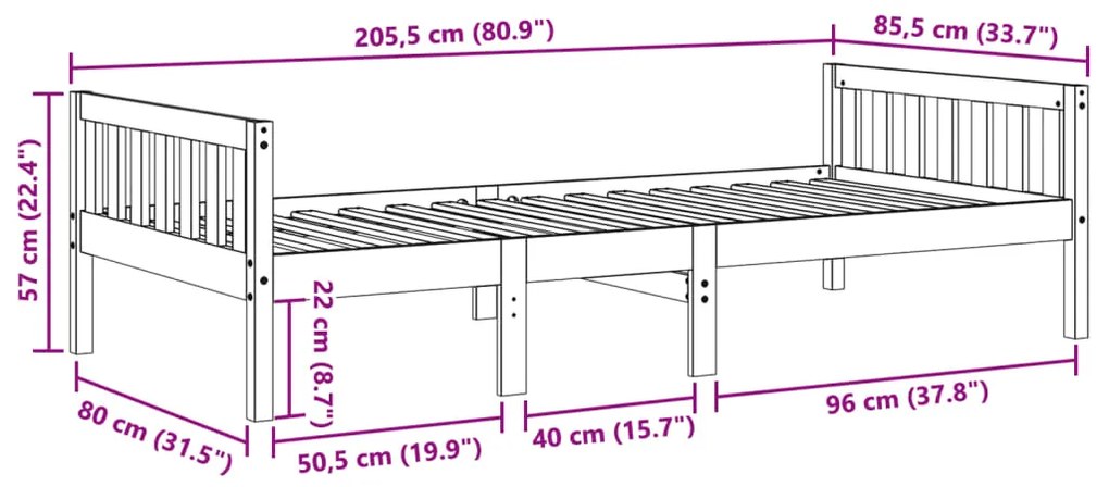 Cama de criança sem colchão 80x200 cm madeira de pinho maciça