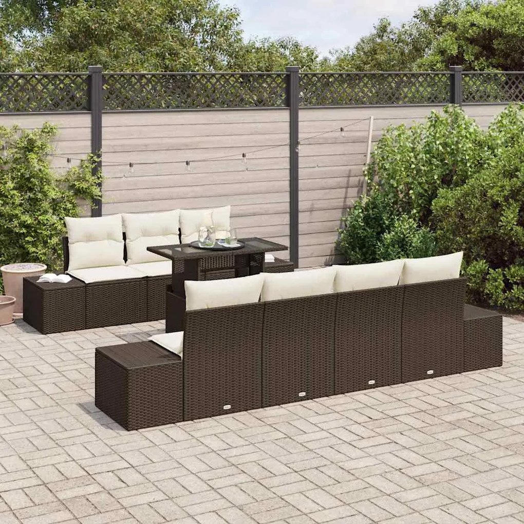 Conjunto de Sofá de Jardim de 8 Peças com Almofadas Marrons em Rattan