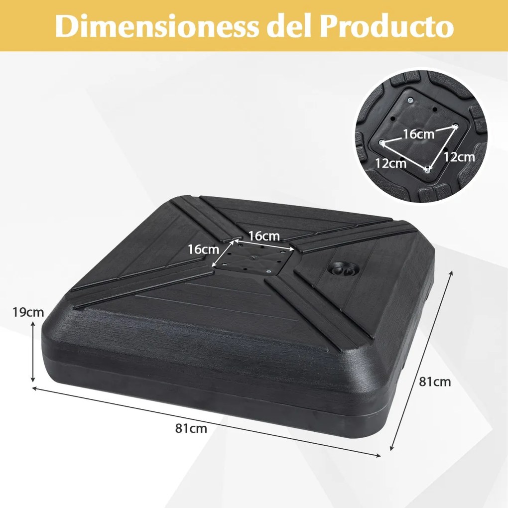 Base para guarda-sol suspenso com rodas 81 cm, resistente, com barra metálica e enchível com areia húmida, 125 kg, para exterior, jardim e piscina