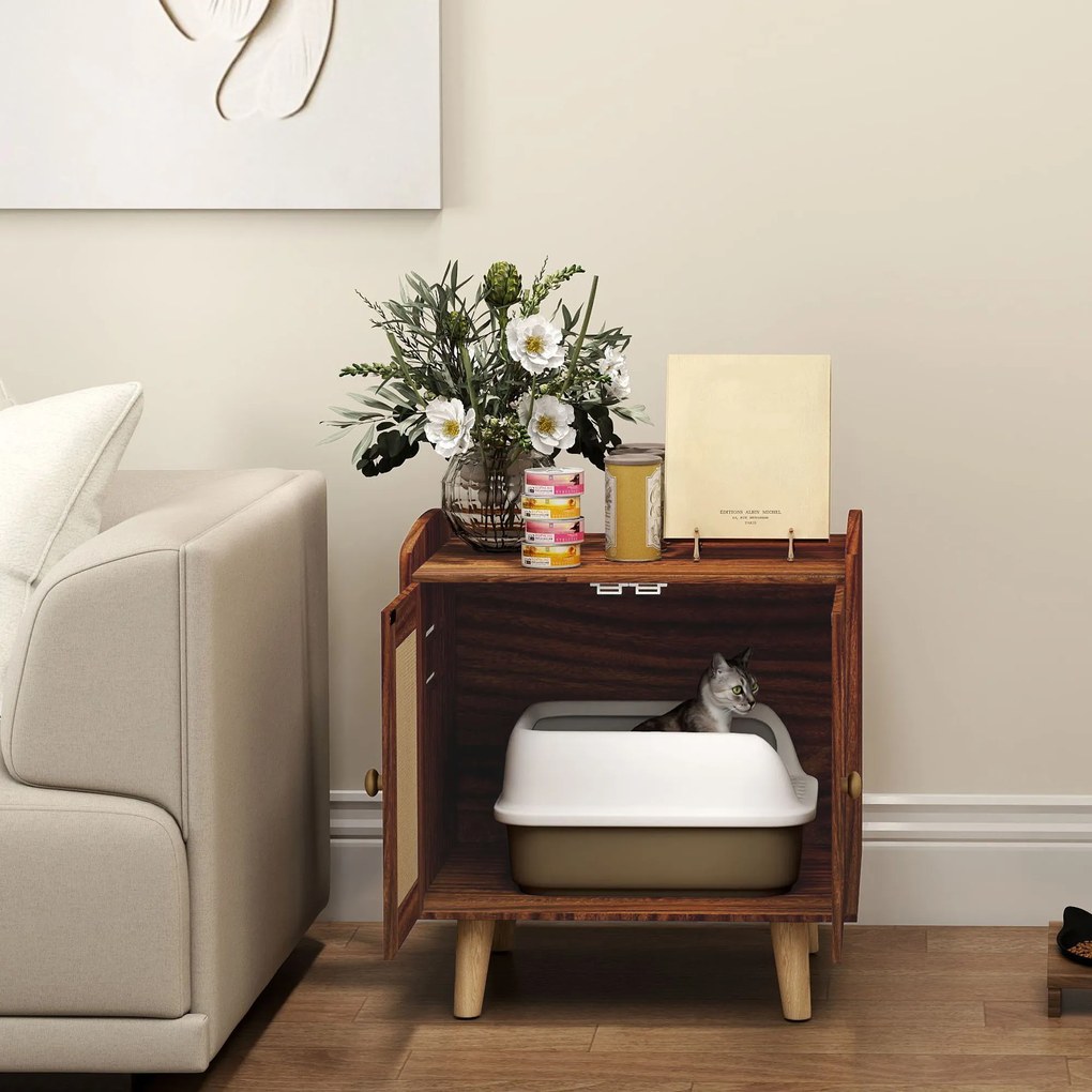 Móvel para Caixa de Areia para Gatos (NÃO INCLUÍDA) com Tapetes de Sisal Pés de Madeira 55x43x59,6 cm Castanho Rústico