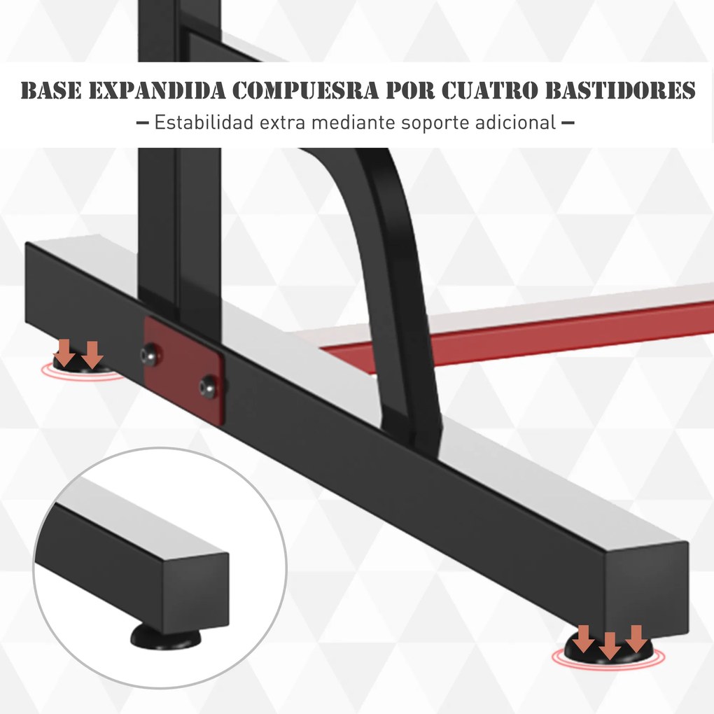 HOMCOM Torre de abdominais para Ginásio Ajustável em altura com tubo de aço de 6 furos Suporta até 120 kg 94x80,5x180-230 cm Preto
