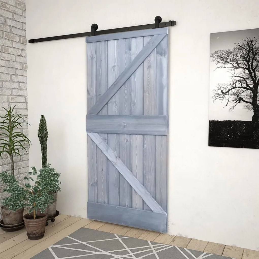 vidaXL Porta de correr com ferragens 80x210 cm pinho maciço cinzento