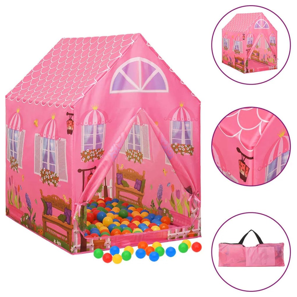 3107748 vidaXL Tenda de brincar infantil com 250 bolas 69x94x104 cm rosa