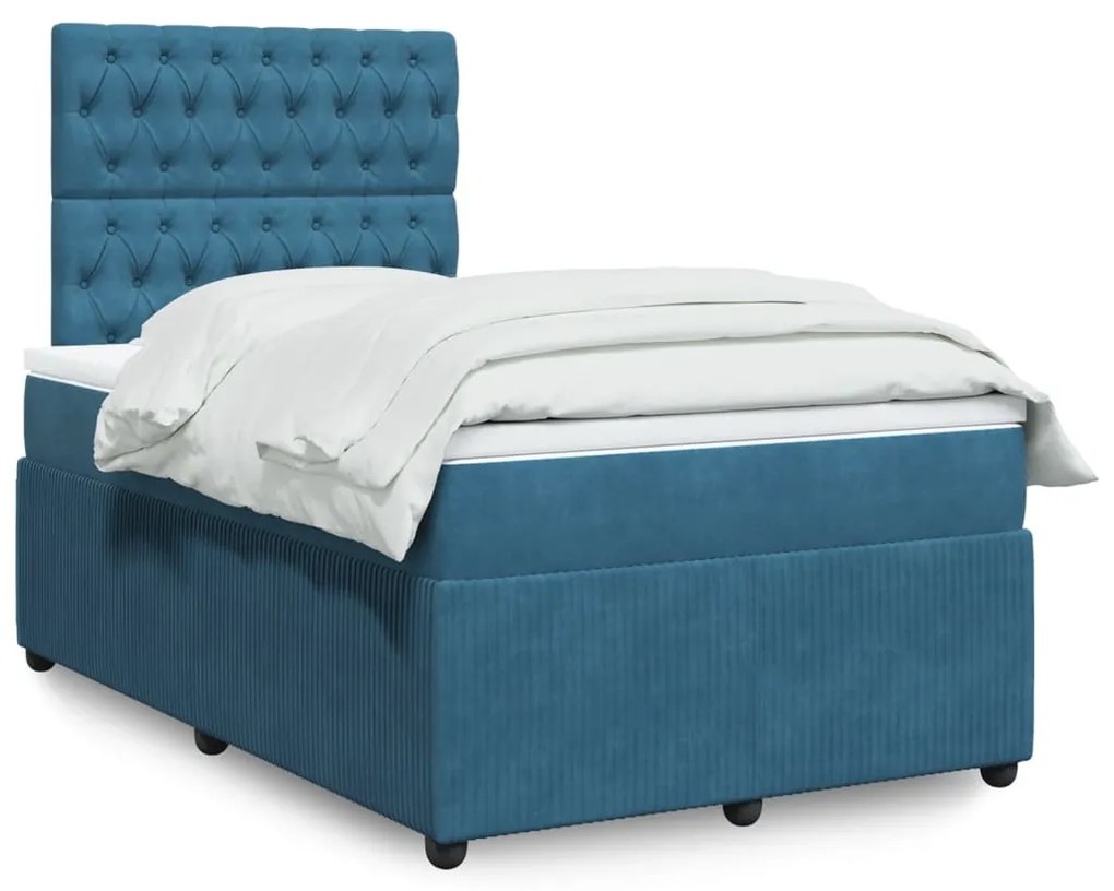 Cama boxspring com colchão 120x200 cm veludo azul-escuro