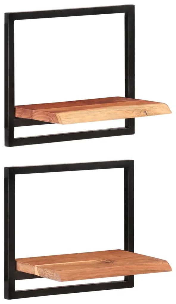 Prateleiras de parede 2 pcs 40x24x35 cm acácia maciça e aço