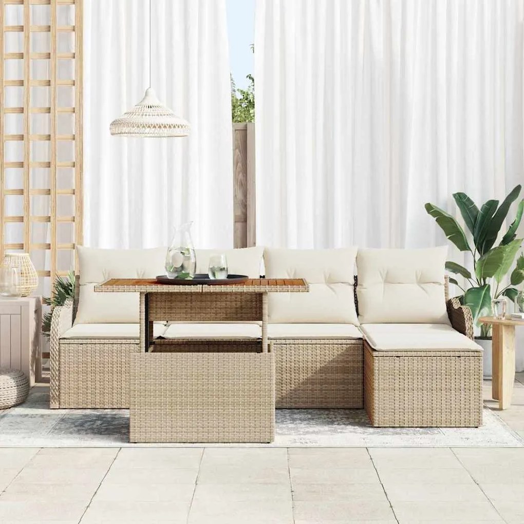 Sofá de Jardim com 6 Peças e Almofadas Beges