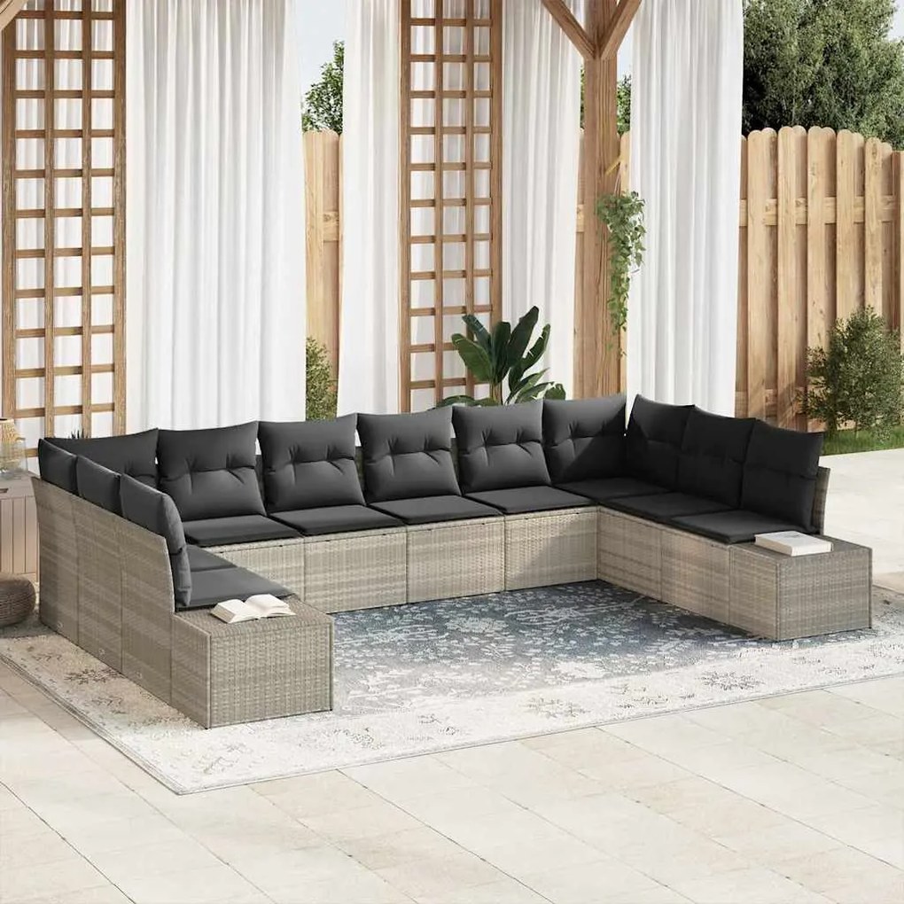 vidaXL Conjunto de Sofá de Jardim 10 pcs Cinzento-claro Polirattan