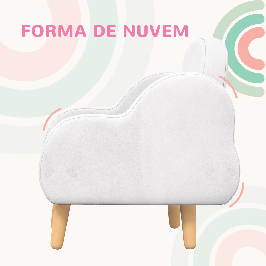 ZONEKIZ Poltrona para Crianças Poltrona Infantil em Forma de Nuvem com Tato Suave para Crianças de 1,5-5 Anos Carga Máxima 40 kg 46x51x55 cm Branco
