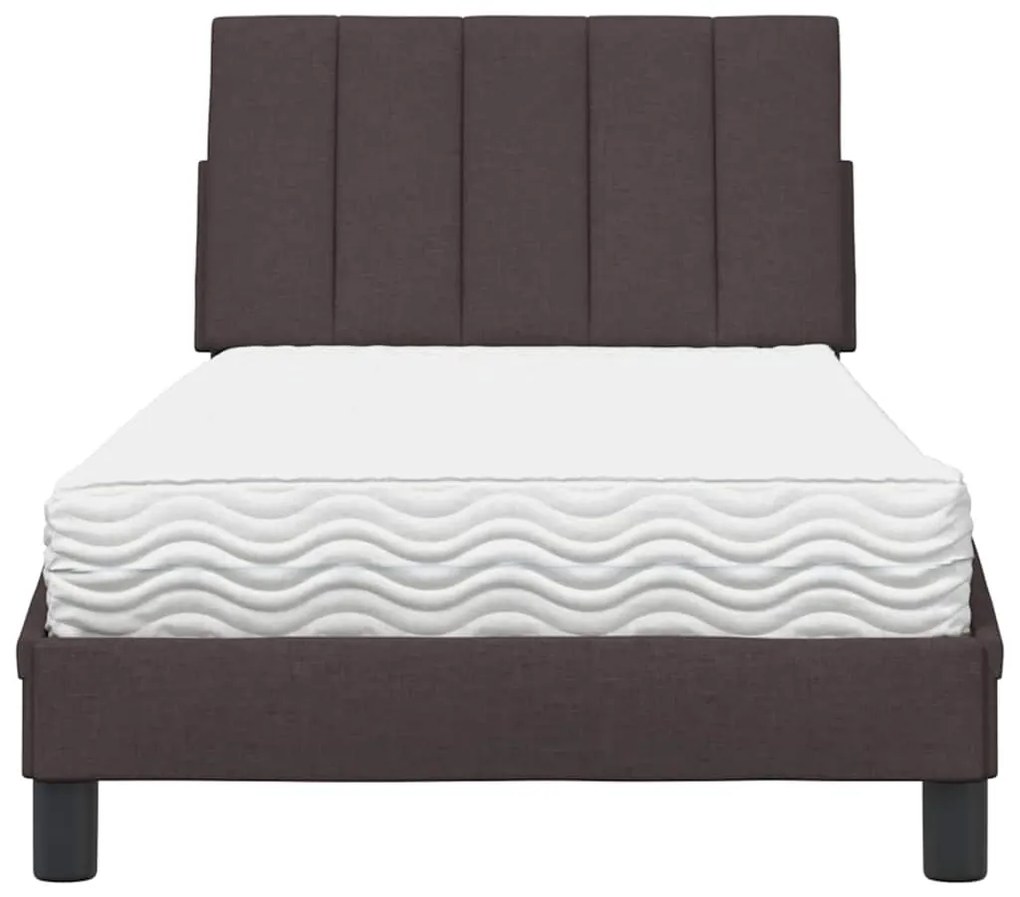 Cama com colchão 90x200 cm tecido castanho-escuro