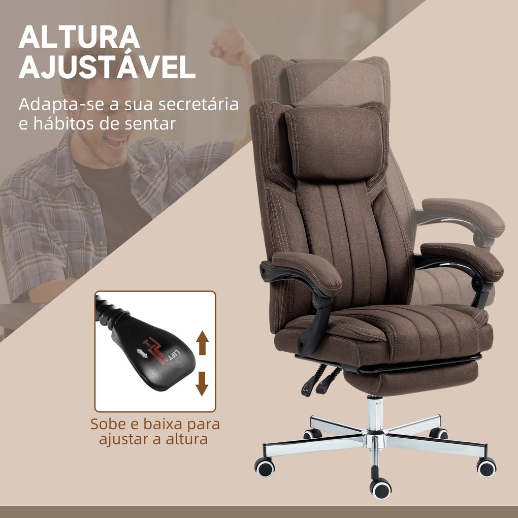 Cadeira de Escritório com 6 Pontos de Massagem por Vibração Reclinável com Altura Ajustável 65x61x101-113 cm Castanho Escuro