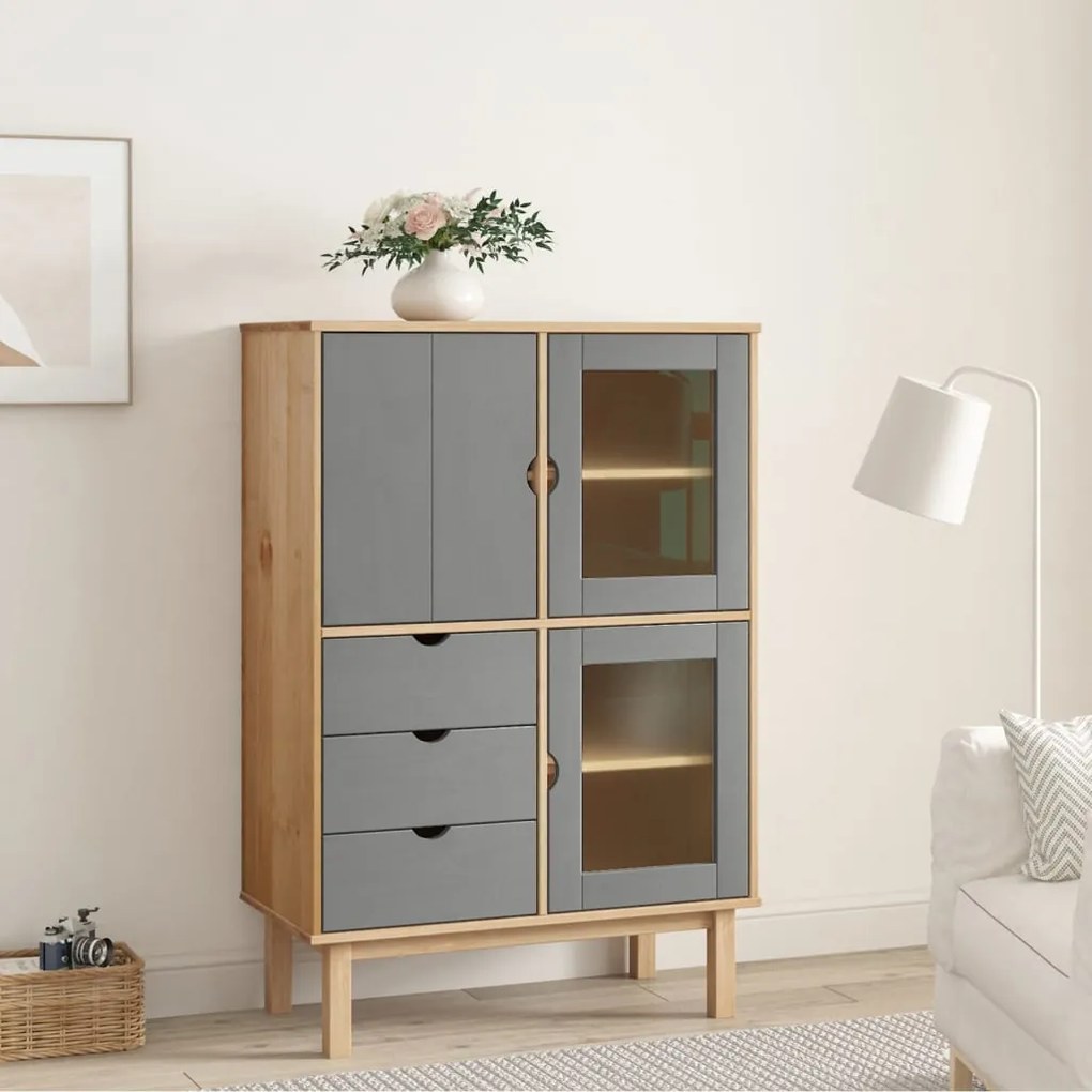 vidaXL Armário alto OTTA 85x43x125 cm pinho maciço castanho/cinza