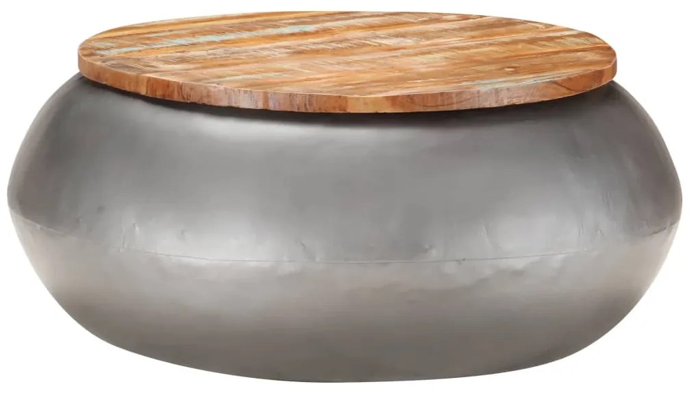 Mesa de centro 68x68x30 cm madeira recuperada maciça cinzento